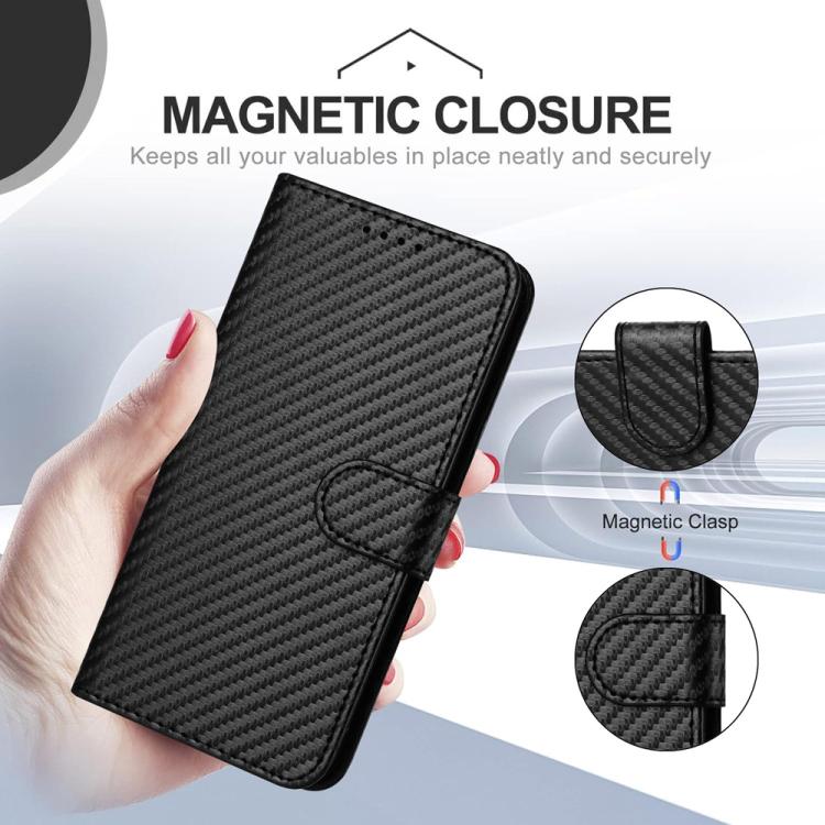 For iPhone 17 Pro Max YX0070 Carbon Fiber Buckle Leather Phone Case with Lanyard(Black) - free shipping - PMc TechLife - Order now!