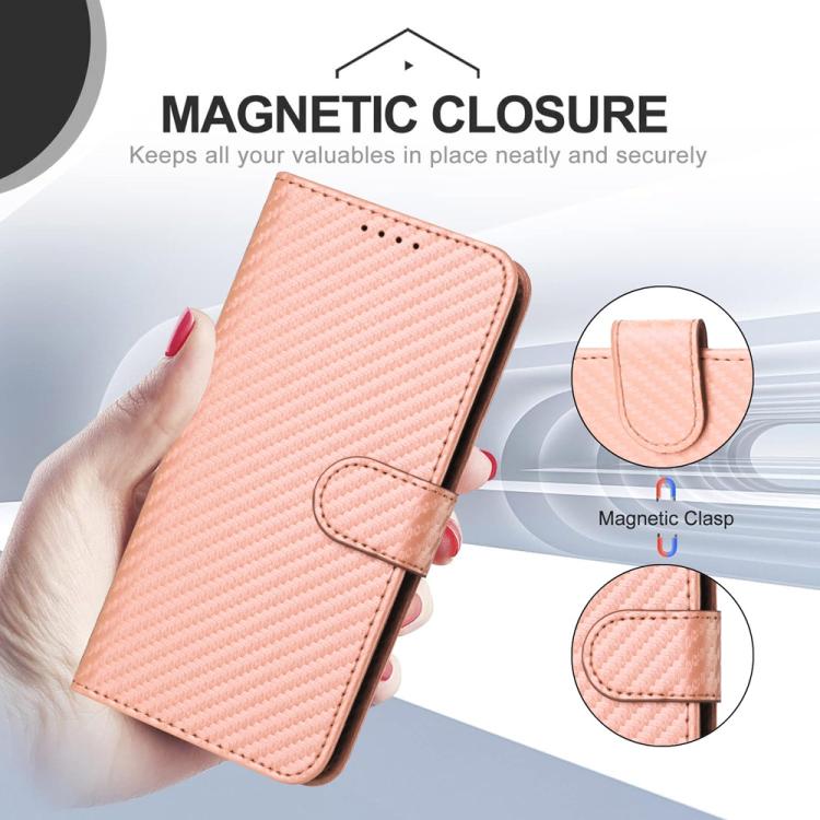 For iPhone 17 Pro Max YX0070 Carbon Fiber Buckle Leather Phone Case with Lanyard(Pink) - free shipping - PMc TechLife - Order now!