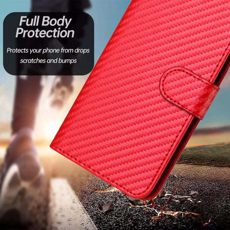 For iPhone 17 Pro YX0070 Carbon Fiber Buckle Leather Phone Case with Lanyard(Red) - free shipping - PMc TechLife - Order now!