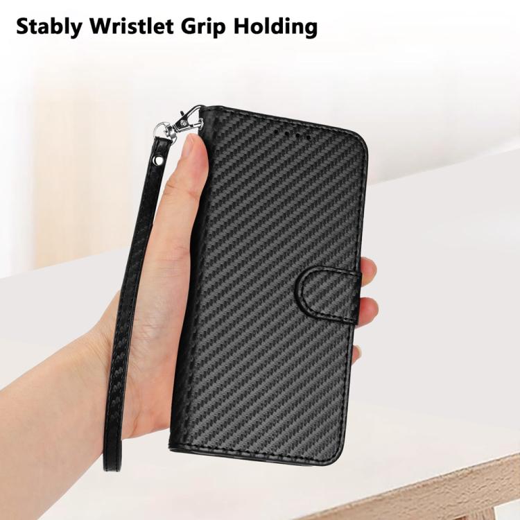 For iPhone 17 Pro YX0070 Carbon Fiber Buckle Leather Phone Case with Lanyard(Black) - free shipping - PMc TechLife - Order now!
