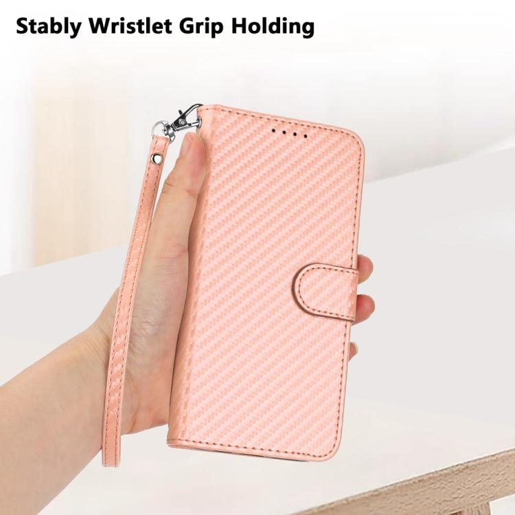 For iPhone 17 Pro YX0070 Carbon Fiber Buckle Leather Phone Case with Lanyard(Pink) - free shipping - PMc TechLife - Order now!