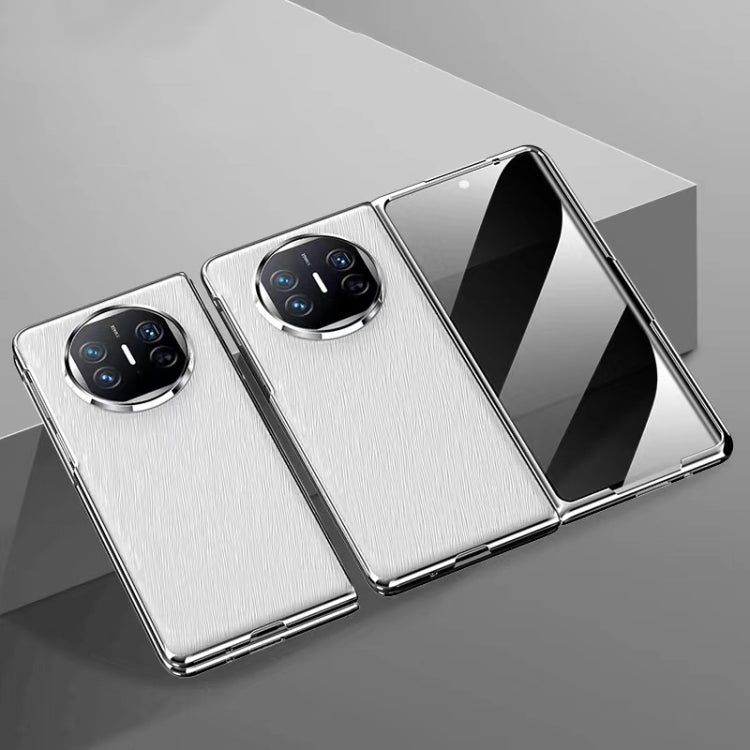 For Huawei Mate X3 Integrated Plating PC Leather Texture Full Coverage Fold Shockproof Phone Case(White) - Huawei Cases by PMC TechLife | Online Shopping South Africa | PMC TechLife | Buy Now Pay Later Mobicred
