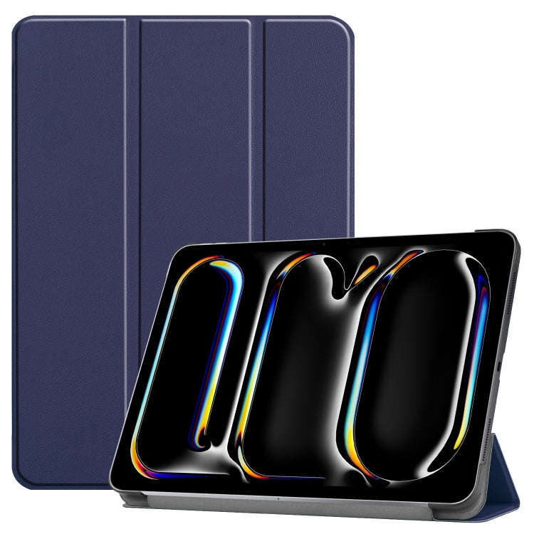 For iPad Pro 13 2024 Custer Pure Color 3-Fold Holder Smart Leather Tablet Case(Dark Blue) - iPad Pro 13 2024 Cases by PMC TechLife | Online Shopping South Africa | PMC TechLife | Buy Now Pay Later Mobicred