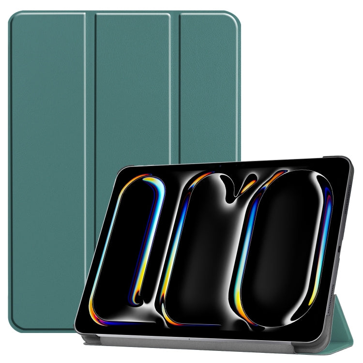 For iPad Pro 13 2024 Custer Pure Color 3-Fold Holder Smart Leather Tablet Case(Dark Green) - iPad Pro 13 2024 Cases by PMC TechLife | Online Shopping South Africa | PMC TechLife | Buy Now Pay Later Mobicred