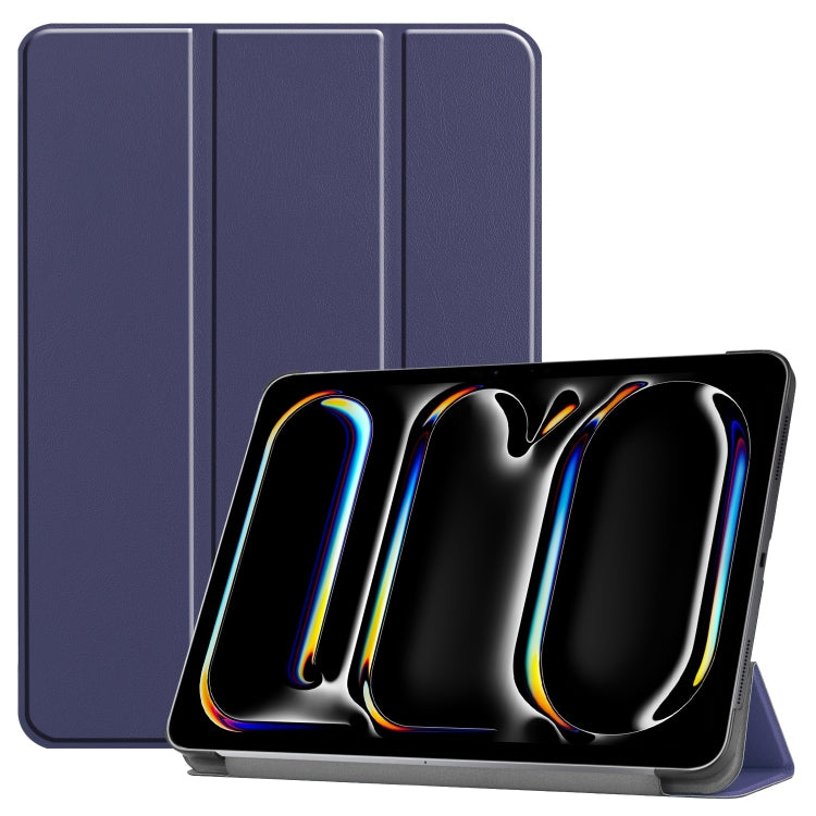 For iPad Pro 11 2024 Custer Pure Color 3-Fold Holder Smart Leather Tablet Case(Blue) - iPad Pro 11 2024 Cases by PMC TechLife | Online Shopping South Africa | PMC TechLife | Buy Now Pay Later Mobicred