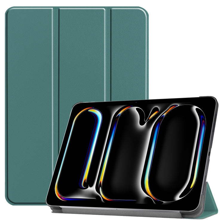 For iPad Pro 11 2024 Custer Pure Color 3-Fold Holder Smart Leather Tablet Case(Dark Green) - iPad Pro 11 2024 Cases by PMC TechLife | Online Shopping South Africa | PMC TechLife | Buy Now Pay Later Mobicred