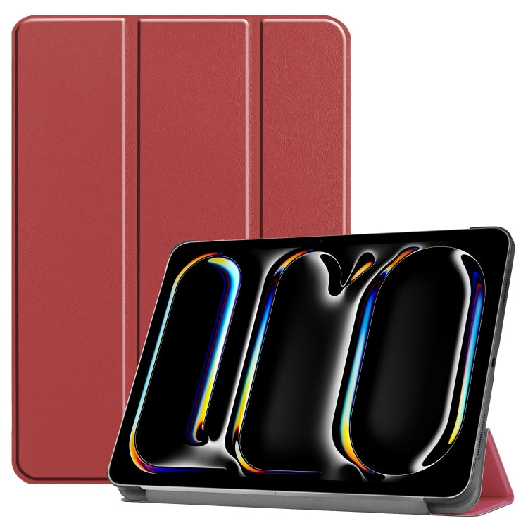 For iPad Pro 11 2024 Custer Pure Color 3-Fold Holder Smart Leather Tablet Case(Wine Red) - iPad Pro 11 2024 Cases by PMC TechLife | Online Shopping South Africa | PMC TechLife | Buy Now Pay Later Mobicred