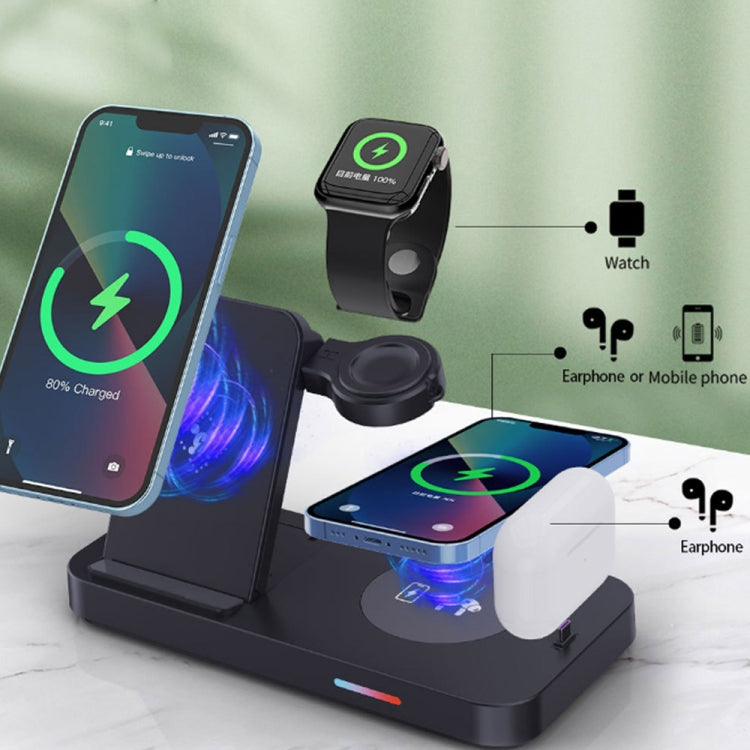 For Apple Series 3 in 1 15W Earphones/Phones/Watch Fold Wireless Charger Stand(Black) - Multifunction Charger by PMC Jewellery | Online Shopping South Africa | PMC Jewellery | Buy Now Pay Later Mobicred