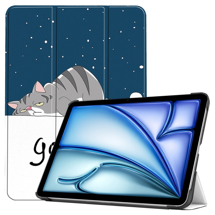 For iPad Air 13 2025 / 2024 Custer Painted 3-Fold Holder Smart Leather Tablet Case(Lazy Cat) - iPad Air 13 2025 / 2024 Cases by PMC TechLife | Online Shopping South Africa | PMC TechLife | Buy Now Pay Later Mobicred