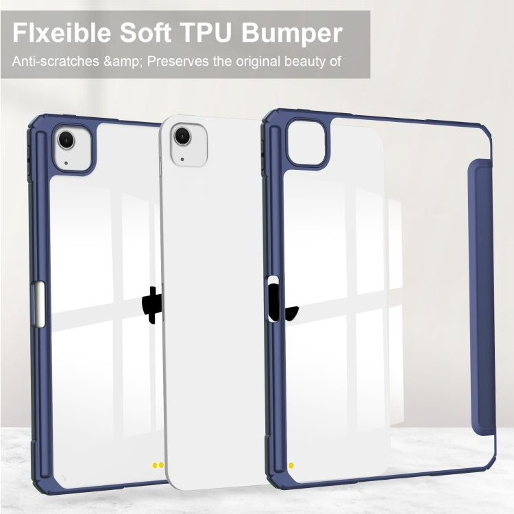 For iPad Air 13 2025 / 2024 Pure Color 3-fold Clear TPU Smart Leather Tablet Case(Dark Blue) - iPad Air 13 2025 / 2024 Cases by PMC TechLife | Online Shopping South Africa | PMC TechLife | Buy Now Pay Later Mobicred