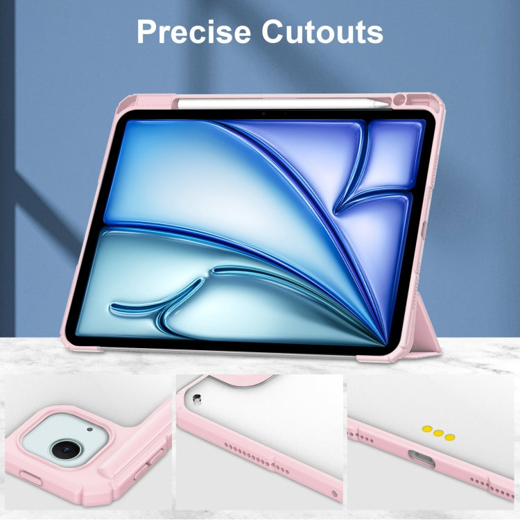 For iPad Air 13 2025 / 2024 Pure Color 3-fold Clear TPU Smart Leather Tablet Case(Pink) - iPad Air 13 2025 / 2024 Cases by PMC Jewellery | Online Shopping South Africa | PMC Jewellery | Buy Now Pay Later Mobicred