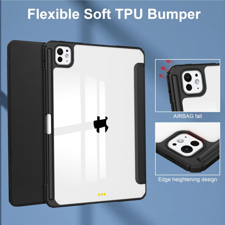 For iPad Pro 11 2024 Pure Color 3-fold Clear TPU Smart Leather Tablet Case(Black) - iPad Pro 11 2024 Cases by PMC TechLife | Online Shopping South Africa | PMC TechLife | Buy Now Pay Later Mobicred