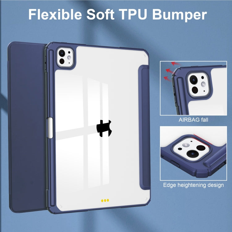 For iPad Pro 11 2024 Pure Color 3-fold Clear TPU Smart Leather Tablet Case(Dark Blue) - iPad Pro 11 2024 Cases by PMC TechLife | Online Shopping South Africa | PMC TechLife | Buy Now Pay Later Mobicred