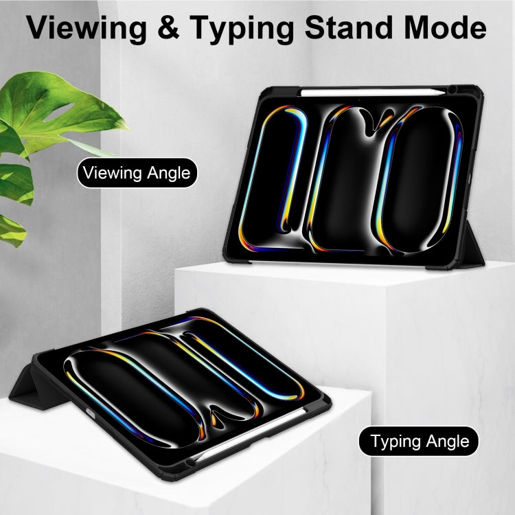 For iPad Pro 13 2024 Pure Color 3-fold Clear TPU Smart Leather Tablet Case(Black) - iPad Pro 13 2024 Cases by PMC TechLife | Online Shopping South Africa | PMC TechLife | Buy Now Pay Later Mobicred