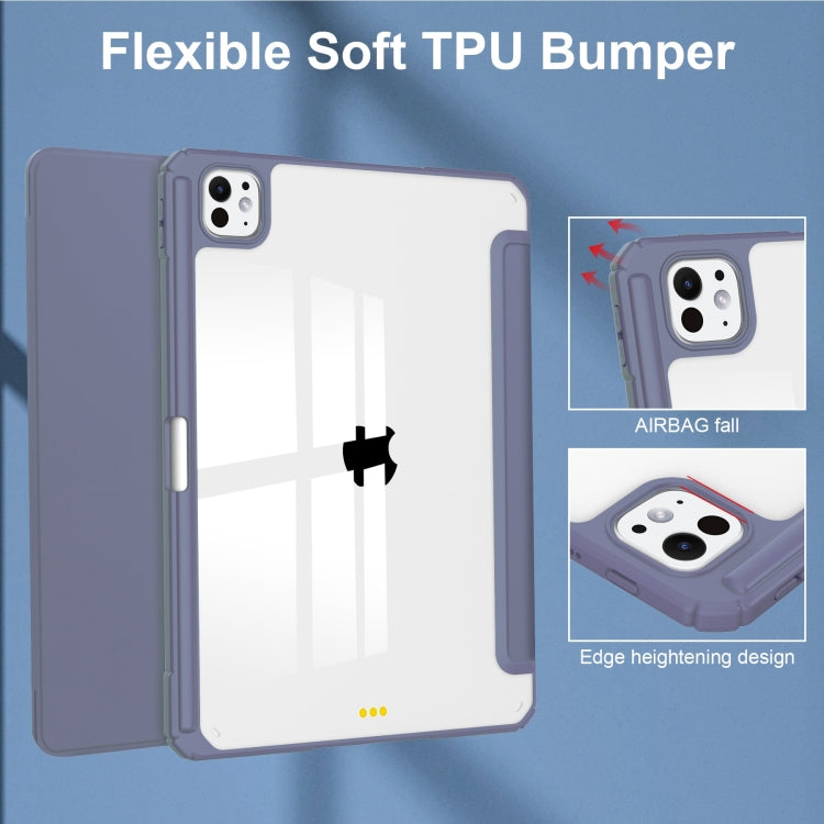For iPad Pro 13 2024 Pure Color 3-fold Clear TPU Smart Leather Tablet Case(Lavender) - iPad Pro 13 2024 Cases by PMC TechLife | Online Shopping South Africa | PMC TechLife | Buy Now Pay Later Mobicred