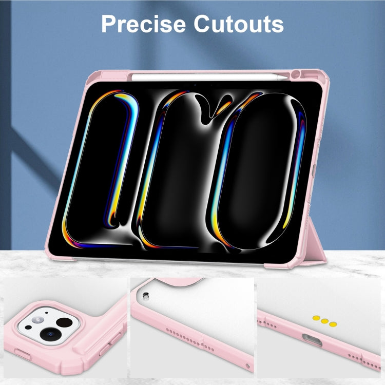For iPad Pro 13 2024 Pure Color 3-fold Clear TPU Smart Leather Tablet Case(Pink) - iPad Pro 13 2024 Cases by PMC TechLife | Online Shopping South Africa | PMC TechLife | Buy Now Pay Later Mobicred