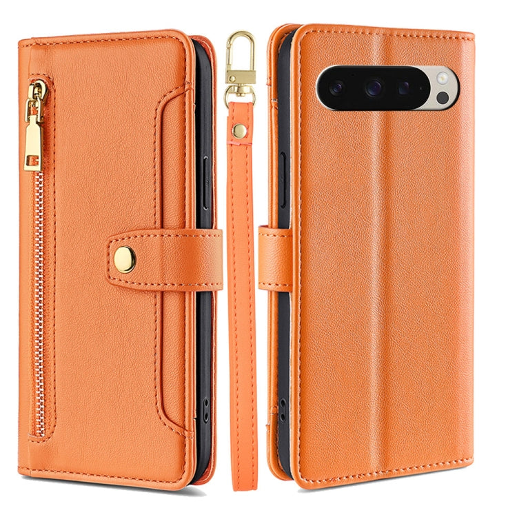 For Google Pixel 9 Sheep Texture Cross-body Zipper Wallet Leather Phone Case(Orange) - Google Cases by PMC TechLife | Online Shopping South Africa | PMC TechLife | Buy Now Pay Later Mobicred