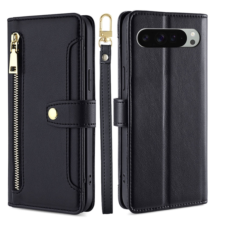 For Google Pixel 9 Pro XL Sheep Texture Cross-body Zipper Wallet Leather Phone Case(Black) - Google Cases by PMC TechLife | Online Shopping South Africa | PMC TechLife | Buy Now Pay Later Mobicred