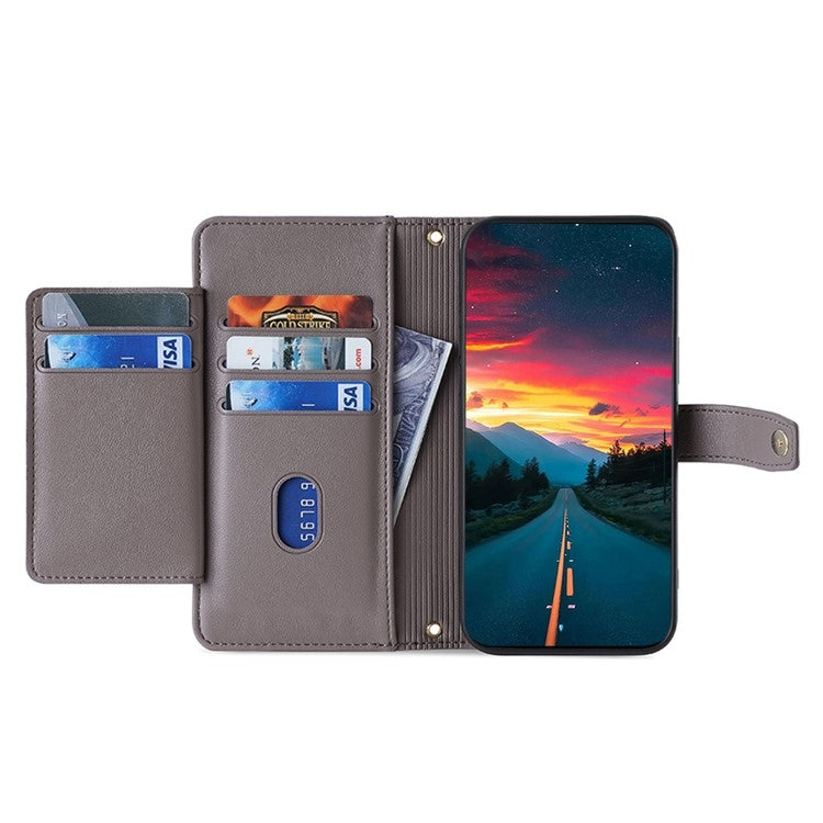 For Google Pixel 9 Pro XL Sheep Texture Cross-body Zipper Wallet Leather Phone Case(Grey) - Google Cases by PMC TechLife | Online Shopping South Africa | PMC TechLife | Buy Now Pay Later Mobicred