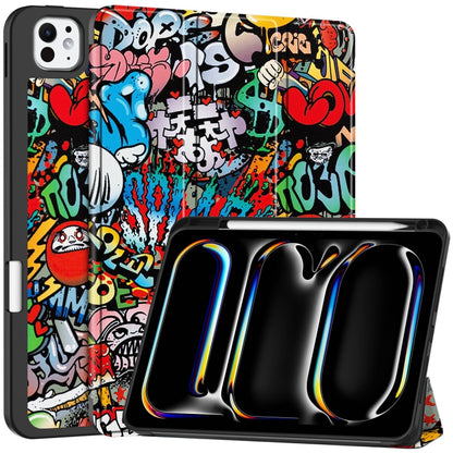 For iPad Pro 11 2024 Custer Painted 3-Fold Holder Smart Leather Tablet Case with Pen Tray(Graffiti) - iPad Pro 11 2024 Cases by PMC Jewellery | Online Shopping South Africa | PMC Jewellery | Buy Now Pay Later Mobicred