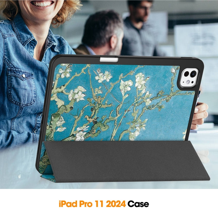 For iPad Pro 11 2024 Custer Painted 3-Fold Holder Smart Leather Tablet Case with Pen Tray(Apricot Flower) - iPad Pro 11 2024 Cases by PMC Jewellery | Online Shopping South Africa | PMC Jewellery | Buy Now Pay Later Mobicred