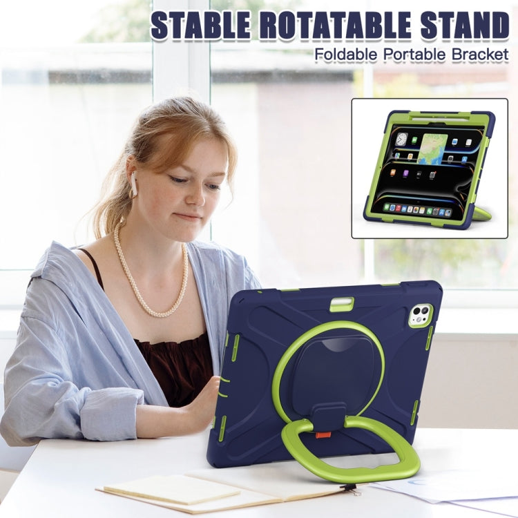 For iPad Pro 11 2024 Silicone Hybrid PC Tablet Case with Holder & Shoulder Strap(Navy Blue Lime) - iPad Pro 11 2024 Cases by PMC Jewellery | Online Shopping South Africa | PMC Jewellery | Buy Now Pay Later Mobicred