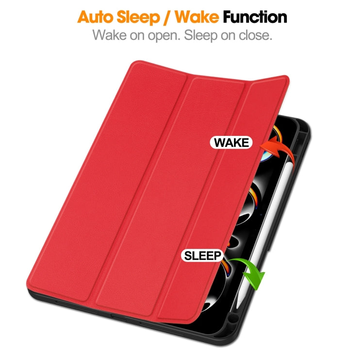 For iPad Pro 11 2024 Custer TPU Pure Color 3-Fold Holder Smart Leather Tablet Case with Pen Tray(Red) - iPad Pro 11 2024 Cases by PMC TechLife | Online Shopping South Africa | PMC TechLife | Buy Now Pay Later Mobicred