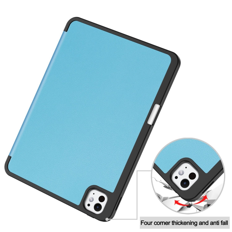 For iPad Pro 11 2024 Custer TPU Pure Color 3-Fold Holder Smart Leather Tablet Case with Pen Tray(Sky Blue) - iPad Pro 11 2024 Cases by PMC Jewellery | Online Shopping South Africa | PMC Jewellery | Buy Now Pay Later Mobicred