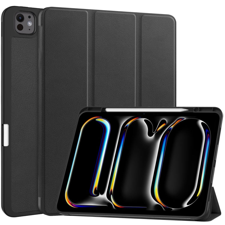 For iPad Pro 13 2024 Custer TPU Pure Color 3-Fold Holder Smart Leather Tablet Case with Pen Tray(Black) - iPad Pro 13 2024 Cases by PMC TechLife | Online Shopping South Africa | PMC TechLife | Buy Now Pay Later Mobicred