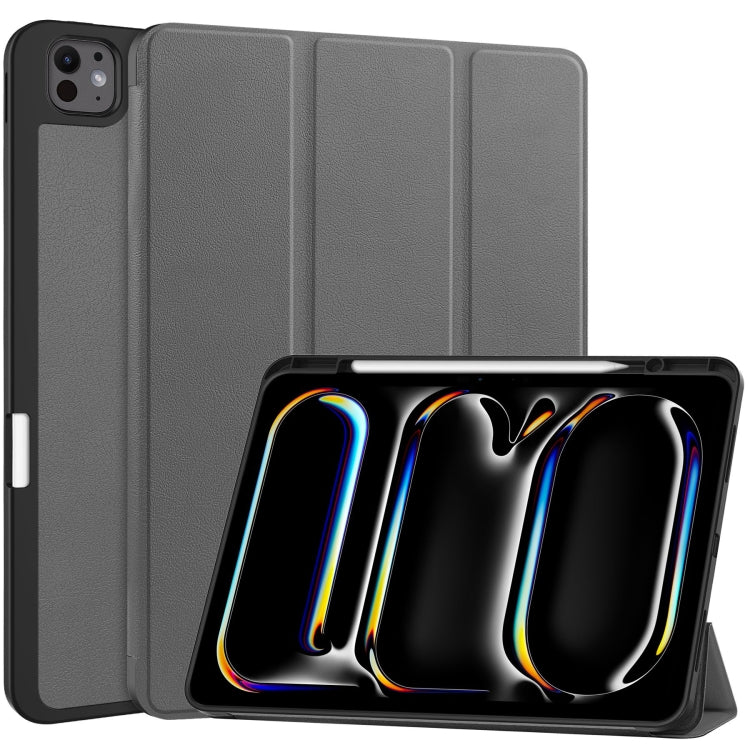 For iPad Pro 13 2024 Custer TPU Pure Color 3-Fold Holder Smart Leather Tablet Case with Pen Tray(Grey) - iPad Pro 13 2024 Cases by PMC TechLife | Online Shopping South Africa | PMC TechLife | Buy Now Pay Later Mobicred
