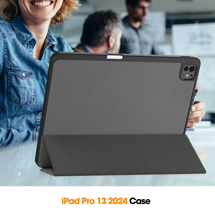 For iPad Pro 13 2024 Custer TPU Pure Color 3-Fold Holder Smart Leather Tablet Case with Pen Tray(Grey) - iPad Pro 13 2024 Cases by PMC Jewellery | Online Shopping South Africa | PMC Jewellery | Buy Now Pay Later Mobicred