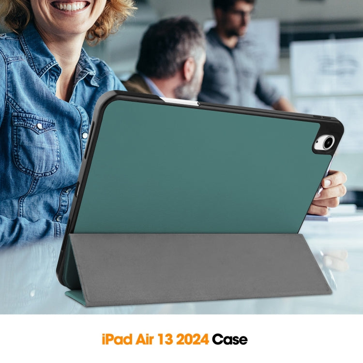 For iPad Air 13 2024 Custer TPU Pure Color 3-Fold Holder Smart Leather Tablet Case with Pen Tray(Dark Green) - iPad Air 13 2024 Cases by PMC Jewellery | Online Shopping South Africa | PMC Jewellery | Buy Now Pay Later Mobicred