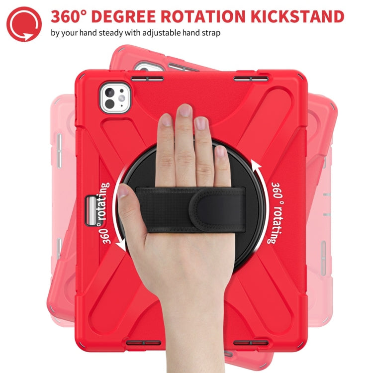 For iPad Pro 13 2024 Rotatable Holder Silicone Hybrid PC Tablet Case with Shoulder Strap(Red) - free shipping - PMC TechLife - Order now!