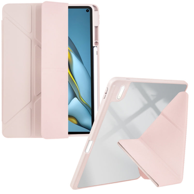 For Huawei MatePad 10.8 Clear Acrylic Deformation Leather Tablet Case(Pink) - Huawei by PMC TechLife | Online Shopping South Africa | PMC TechLife | Buy Now Pay Later Mobicred