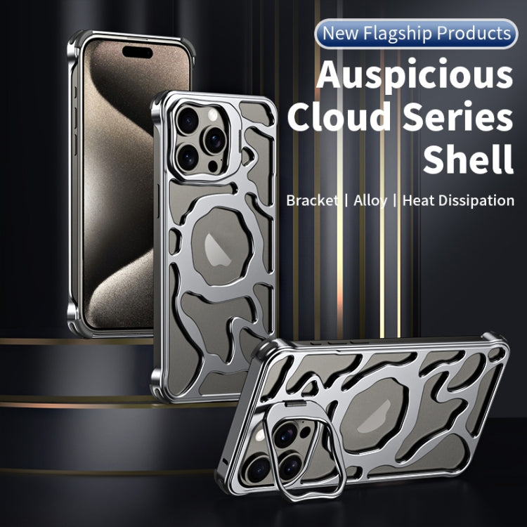 For iPhone 16 Pro Max Auspicious Cloud Series MagSafe Metal Phone Case with Bracket(Grey) - iPhone 16 Pro Max Cases by PMC TechLife | Online Shopping South Africa | PMC TechLife | Buy Now Pay Later Mobicred