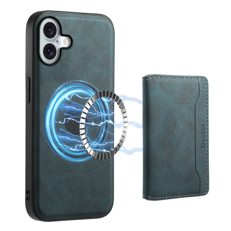 For iPhone 16 Denior D13 Retro Texture Leather MagSafe Card Bag Phone Case(Blue) - free shipping - PMC TechLife - Order now!