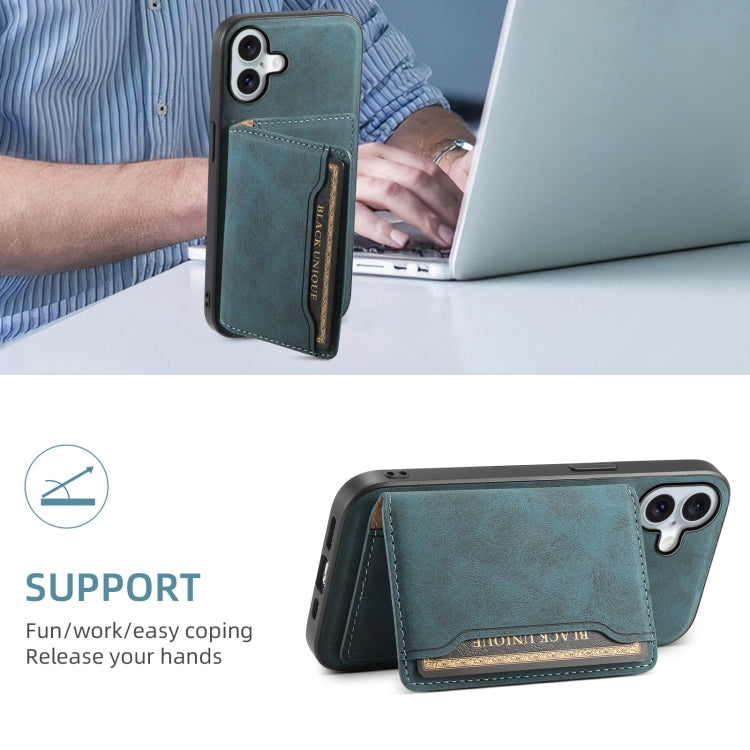 For iPhone 16 Denior D13 Retro Texture Leather MagSafe Card Bag Phone Case(Blue) - iPhone 16 Cases by Denior | Online Shopping South Africa | PMC Jewellery | Buy Now Pay Later Mobicred