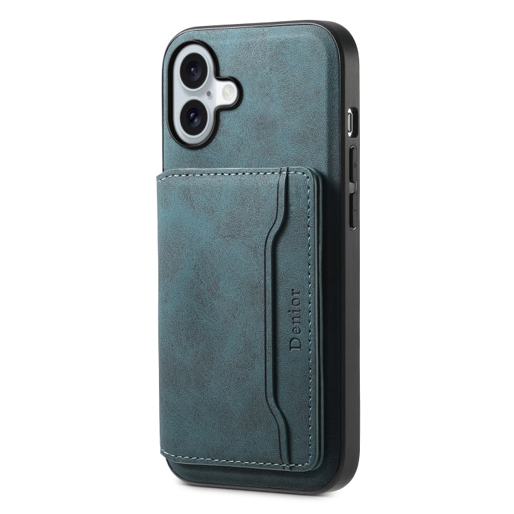 For iPhone 16 Plus Denior D13 Retro Texture Leather MagSafe Card Bag Phone Case(Blue) - free shipping - PMC TechLife - Order now!