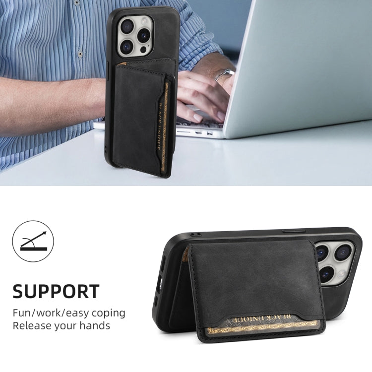 For iPhone 16 Pro Denior D13 Retro Texture Leather MagSafe Card Bag Phone Case(Black) - free shipping - PMC TechLife - Order now!