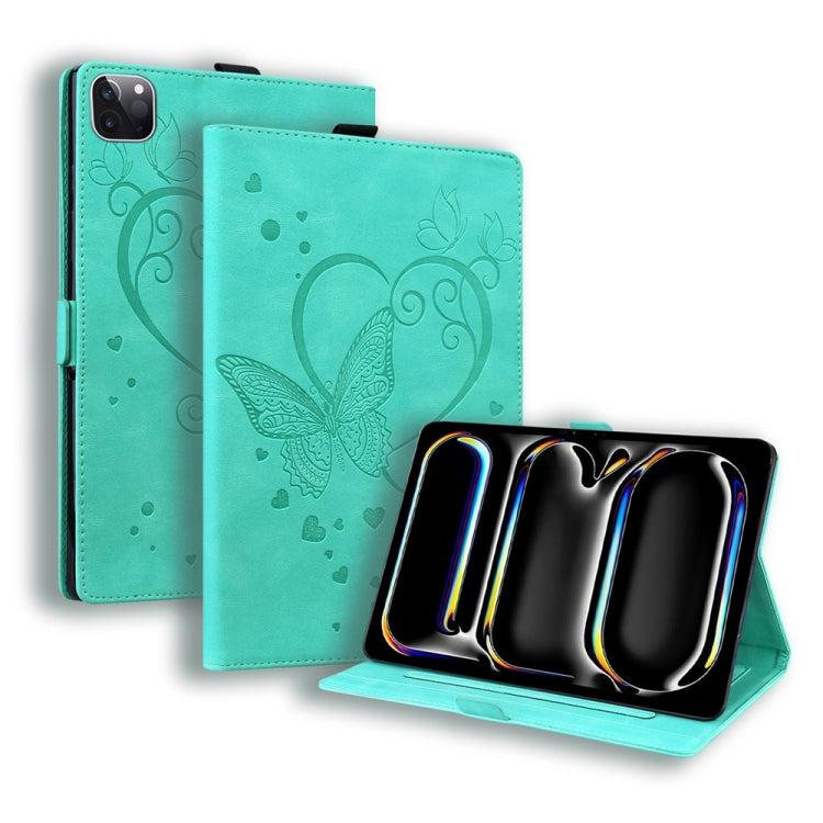 For iPad Pro 11 2024 Love Butterfly Embossed Leather Tablet Case(Mint Green) - iPad Pro 11 2024 Cases by PMC TechLife | Online Shopping South Africa | PMC TechLife | Buy Now Pay Later Mobicred