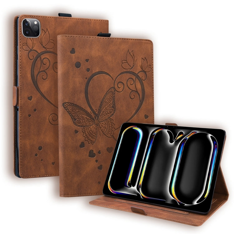 For iPad Pro 11 2024 Love Butterfly Embossed Leather Tablet Case(Brown) - iPad Pro 11 2024 Cases by PMC Jewellery | Online Shopping South Africa | PMC Jewellery | Buy Now Pay Later Mobicred