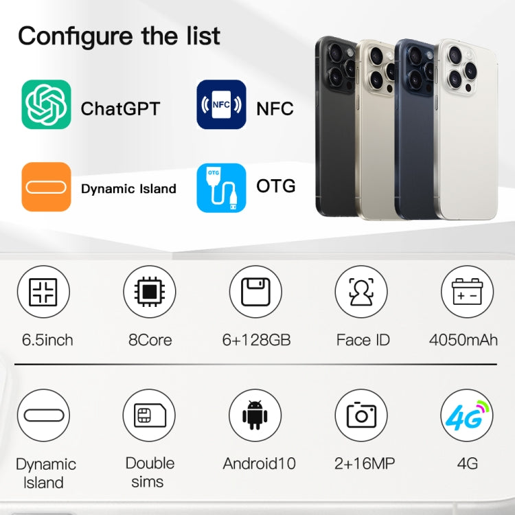 i15 Pro Max / Q5A, 6GB+128GB, 6.5 inch Screen, Face Identification, Android 10 MTK6762 Octa Core, OTG, NFC, Network: 4G, Dual SIM(Titanium White) -  by PMC TechLife | Online Shopping South Africa | PMC TechLife