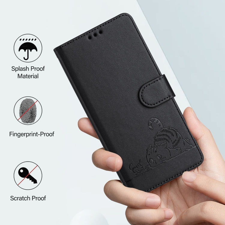 For Google Pixel 9 Pro XL Cat Rat Embossed Pattern RFID Leather Phone Case with Lanyard(Black) - Google Cases by PMC Jewellery | Online Shopping South Africa | PMC Jewellery | Buy Now Pay Later Mobicred