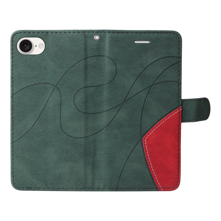 For iPhone 16e Dual-color Splicing Flip Leather Phone Case(Green) - iPhone 16e Cases by PMC TechLife | Online Shopping South Africa | PMC TechLife | Buy Now Pay Later Mobicred