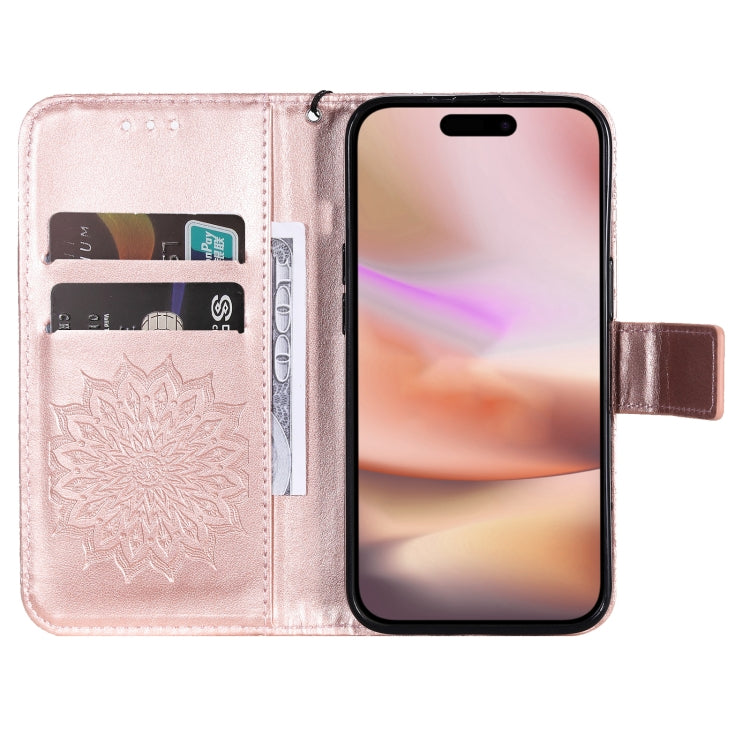 For iPhone 16 Plus Embossed Sunflower Pattern Flip Leather Phone Case(Rose Gold) - iPhone 16 Plus Cases by PMC Jewellery | Online Shopping South Africa | PMC Jewellery | Buy Now Pay Later Mobicred