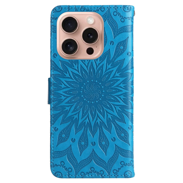 For iPhone 16 Pro Embossed Sunflower Pattern Flip Leather Phone Case(Blue) - iPhone 16 Pro Cases by PMC TechLife | Online Shopping South Africa | PMC TechLife | Buy Now Pay Later Mobicred