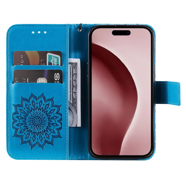 For iPhone 16 Pro Embossed Sunflower Pattern Flip Leather Phone Case(Blue) - iPhone 16 Pro Cases by PMC TechLife | Online Shopping South Africa | PMC TechLife | Buy Now Pay Later Mobicred