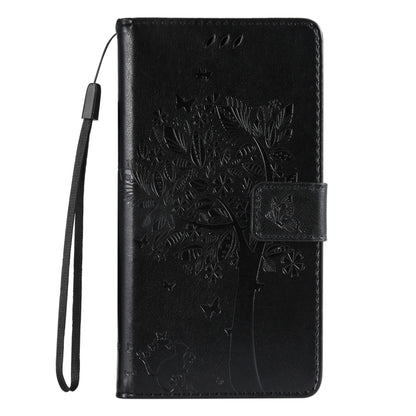 For iPhone SE 2024 Tree & Cat Embossed Pattern Flip Leather Phone Case(Black) - More iPhone Cases by PMC Jewellery | Online Shopping South Africa | PMC Jewellery | Buy Now Pay Later Mobicred