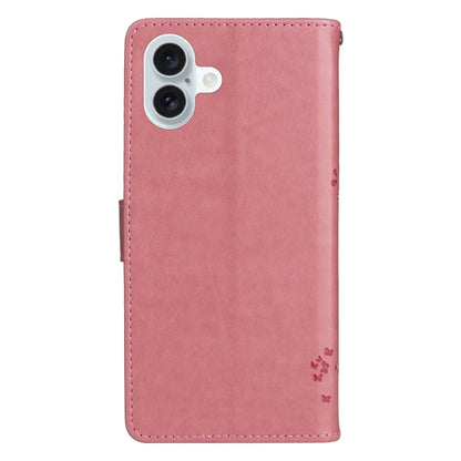 For iPhone 16 Plus Tree & Cat Embossed Pattern Flip Leather Phone Case(Pink) - iPhone 16 Plus Cases by PMC Jewellery | Online Shopping South Africa | PMC Jewellery | Buy Now Pay Later Mobicred