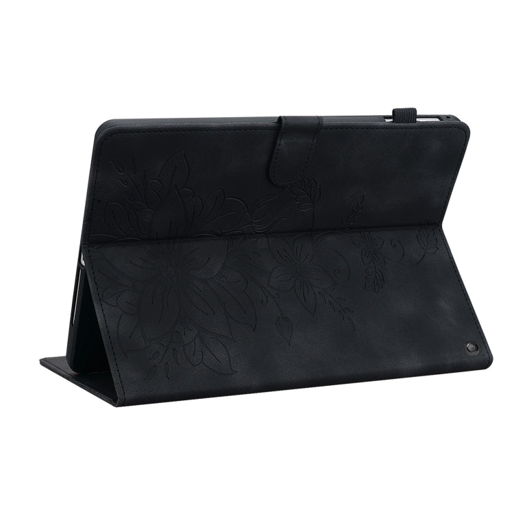 For Amazon Fire HD10 2023 Lily Embossed Leather Tablet Case(Black) - Amazon by PMC TechLife | Online Shopping South Africa | PMC TechLife | Buy Now Pay Later Mobicred